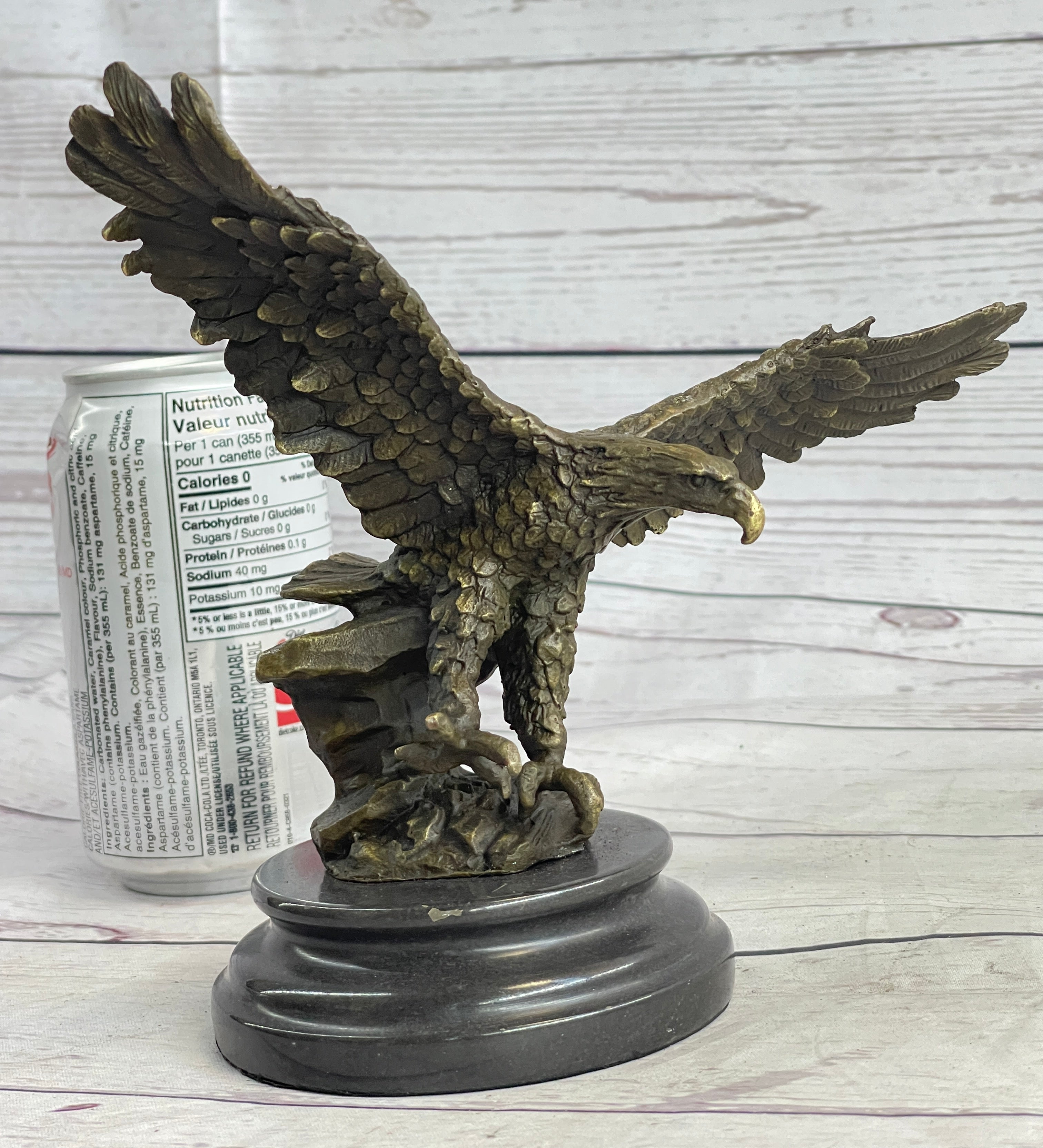 Landing Eagle Bronze Sculpture Signed Marble Base 7" x 9"