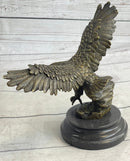 Landing Eagle Bronze Sculpture Signed Marble Base 7" x 9"