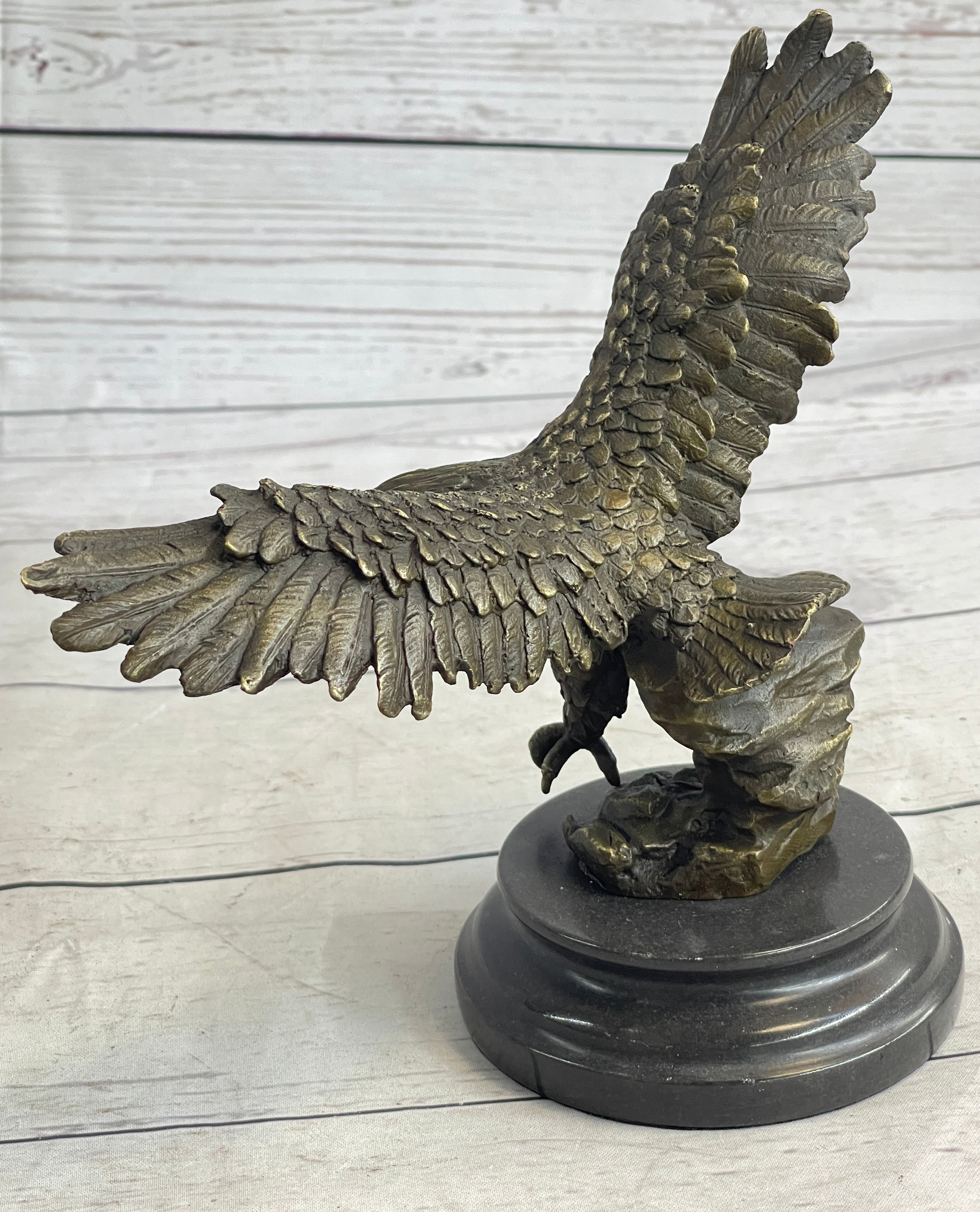 Landing Eagle Bronze Sculpture Signed Marble Base 7" x 9"