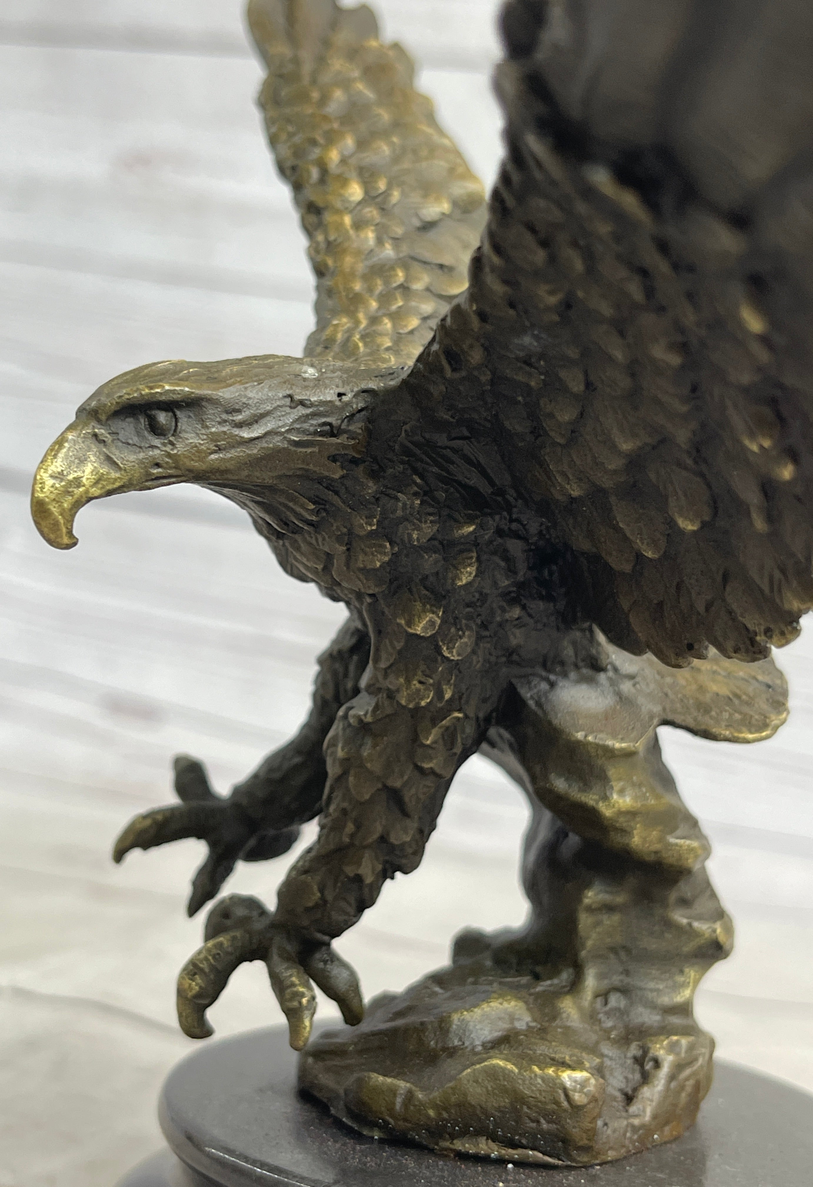 Landing Eagle Bronze Sculpture Signed Marble Base 7" x 9"
