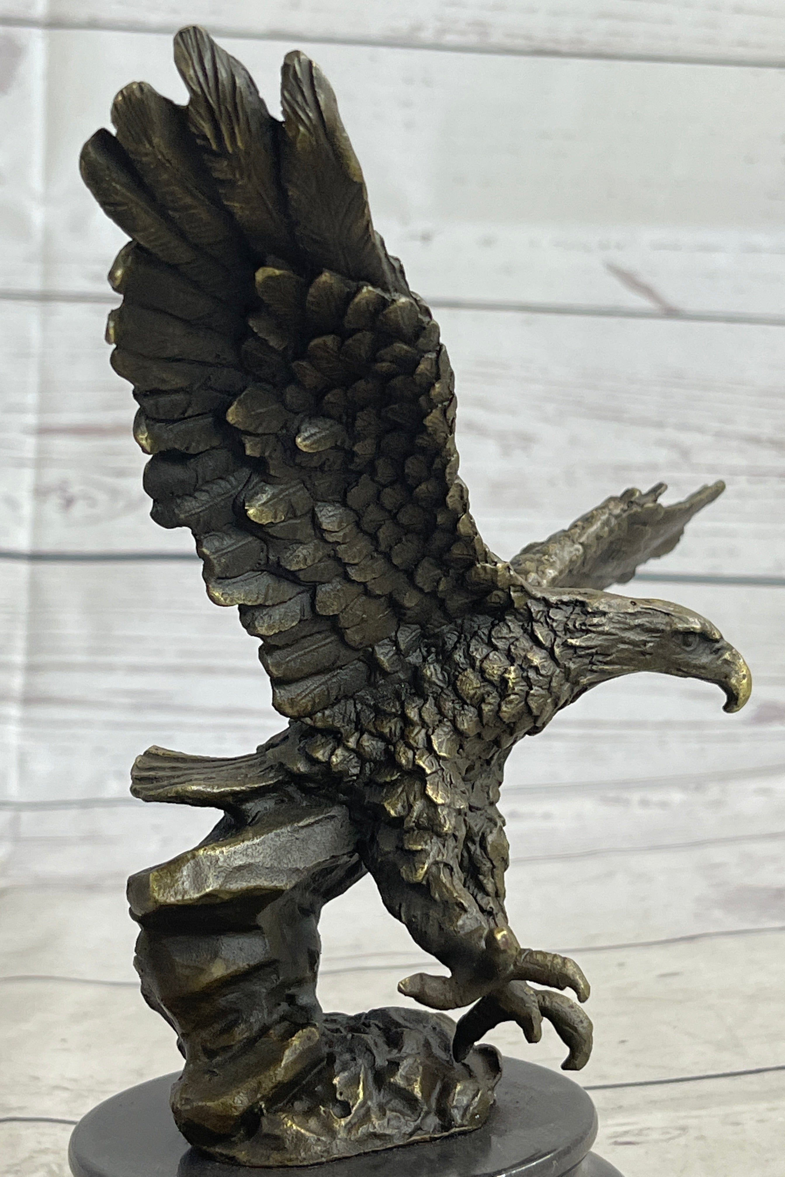 Landing Eagle Bronze Sculpture Signed Marble Base 7" x 9"
