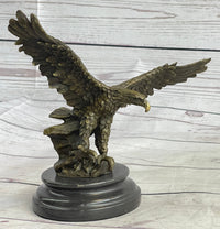 Landing Eagle Bronze Sculpture Signed Marble Base 7" x 9"
