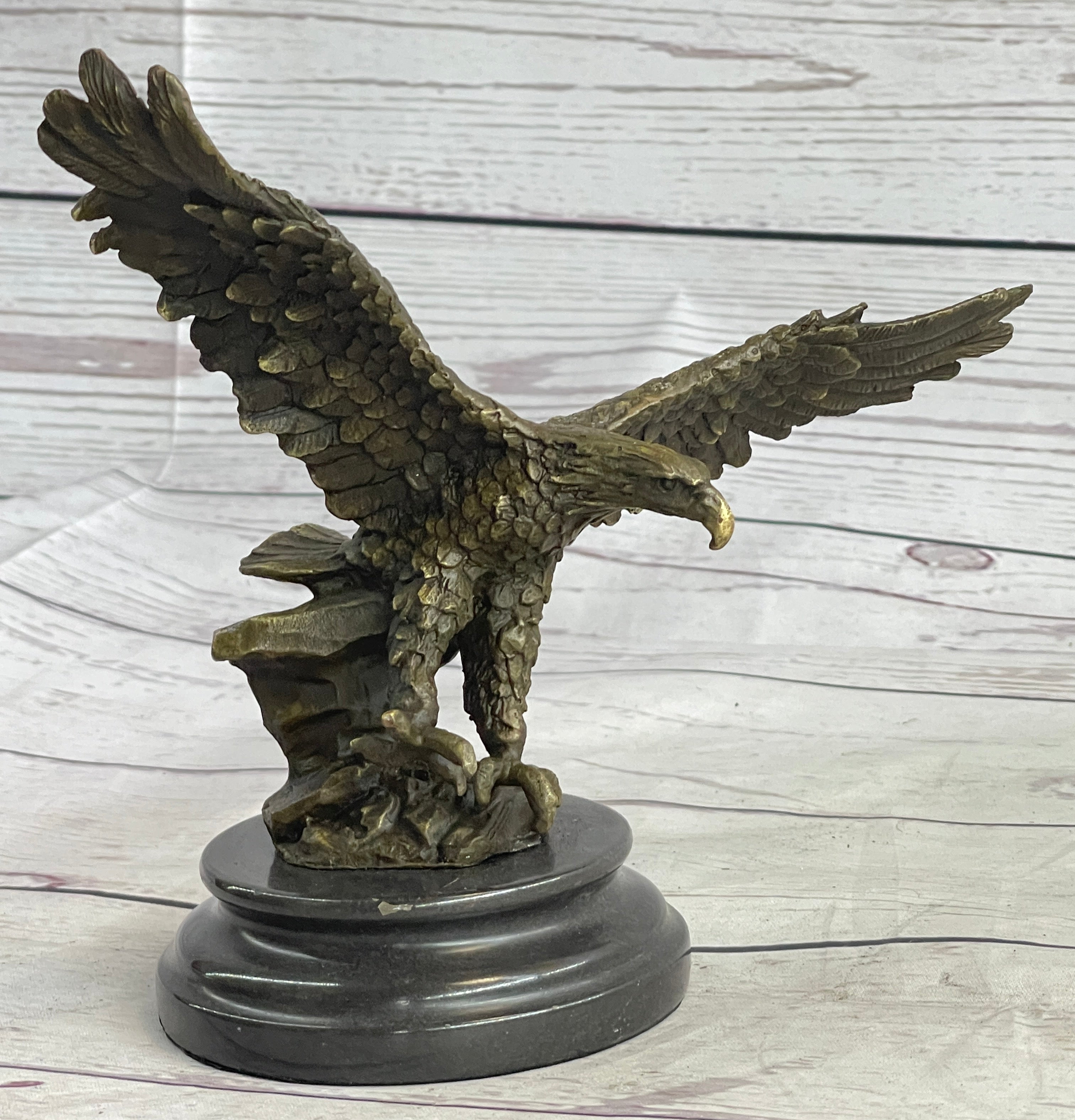 Landing Eagle Bronze Sculpture Signed Marble Base 7" x 9"