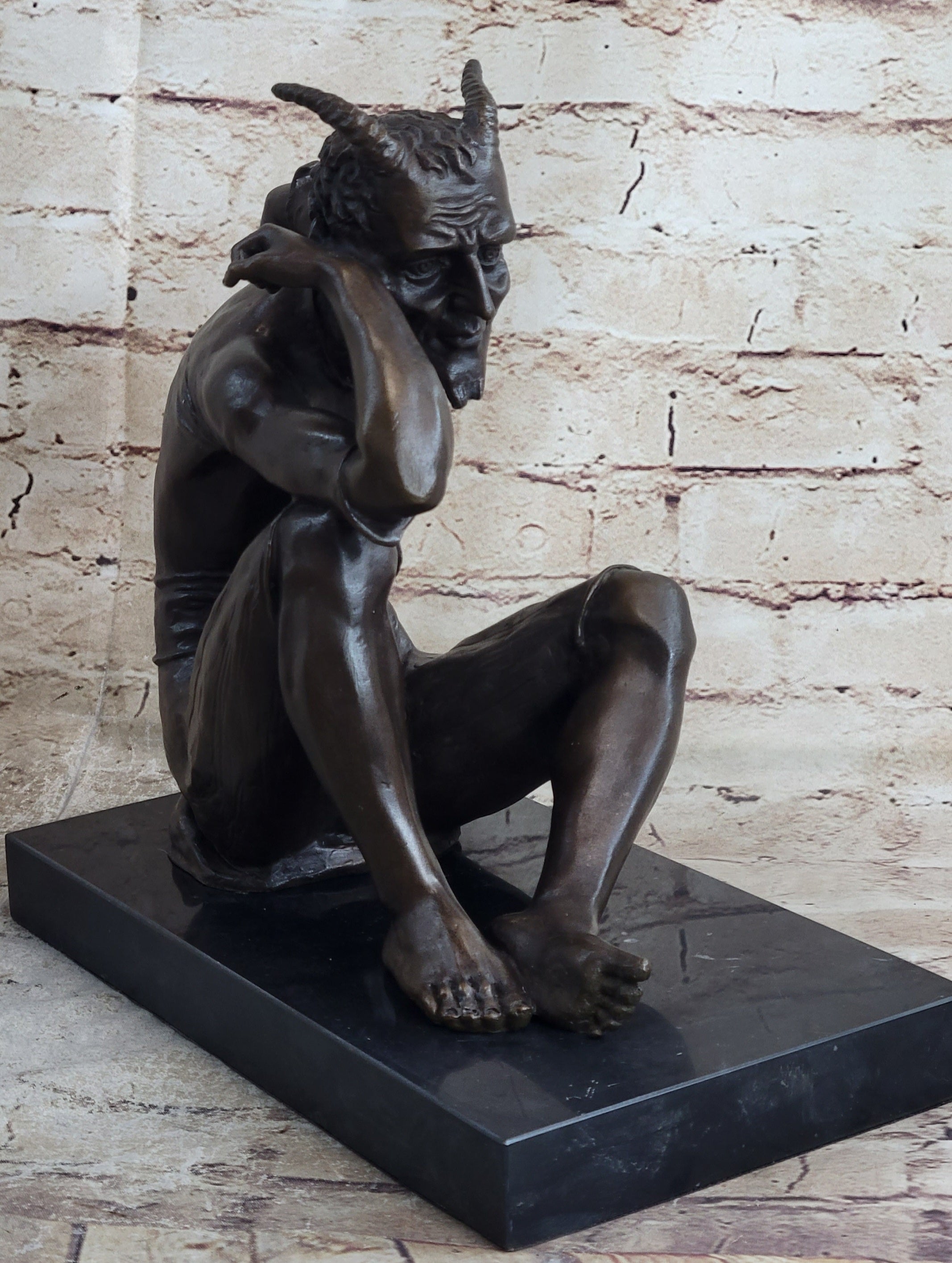 Satan Devil Demon Satyr Bronze Sculpture 7.5" x 8"