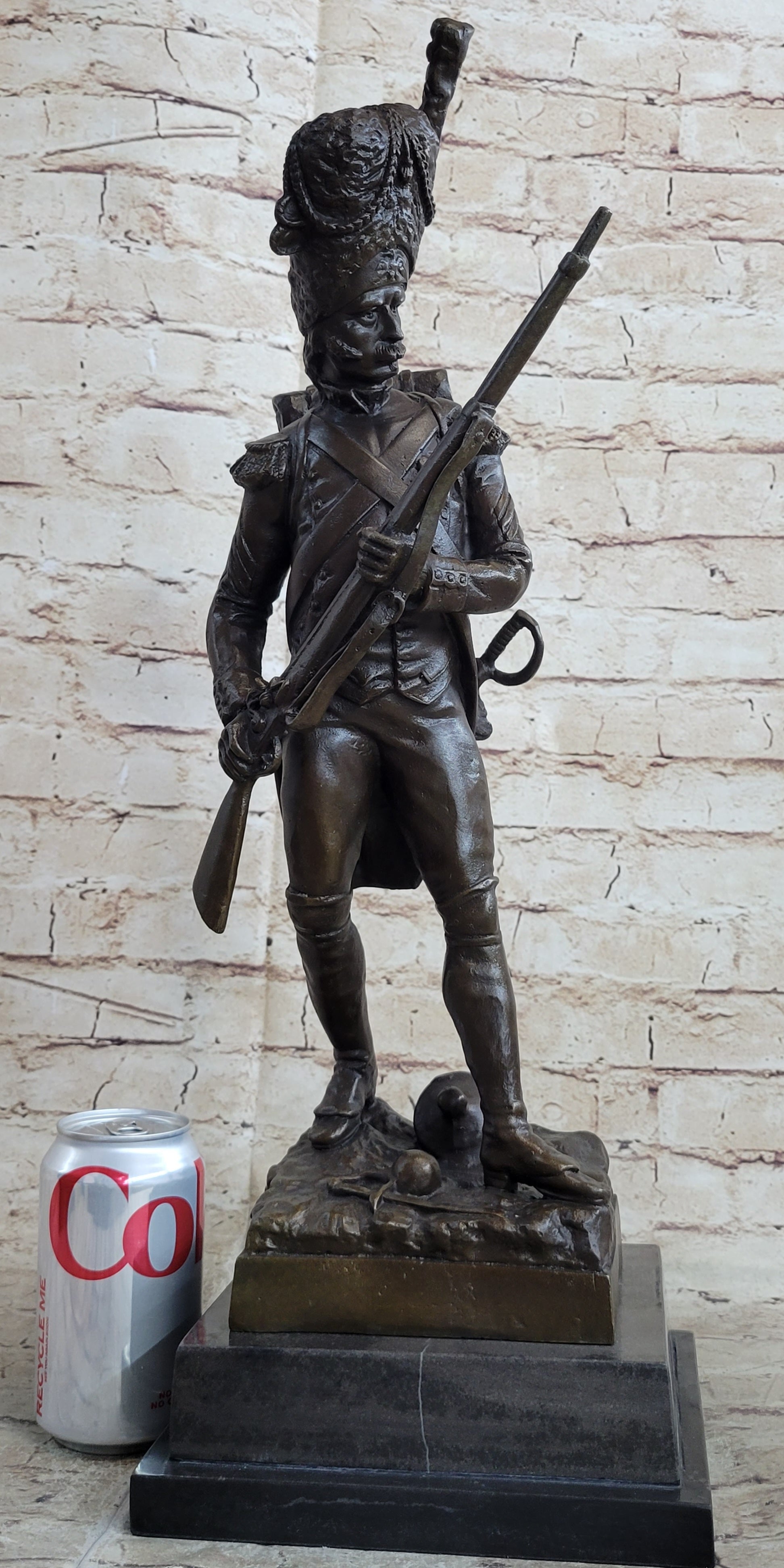 19th Century European Soldier w/ Rifle in Bearskin Hat Bronze