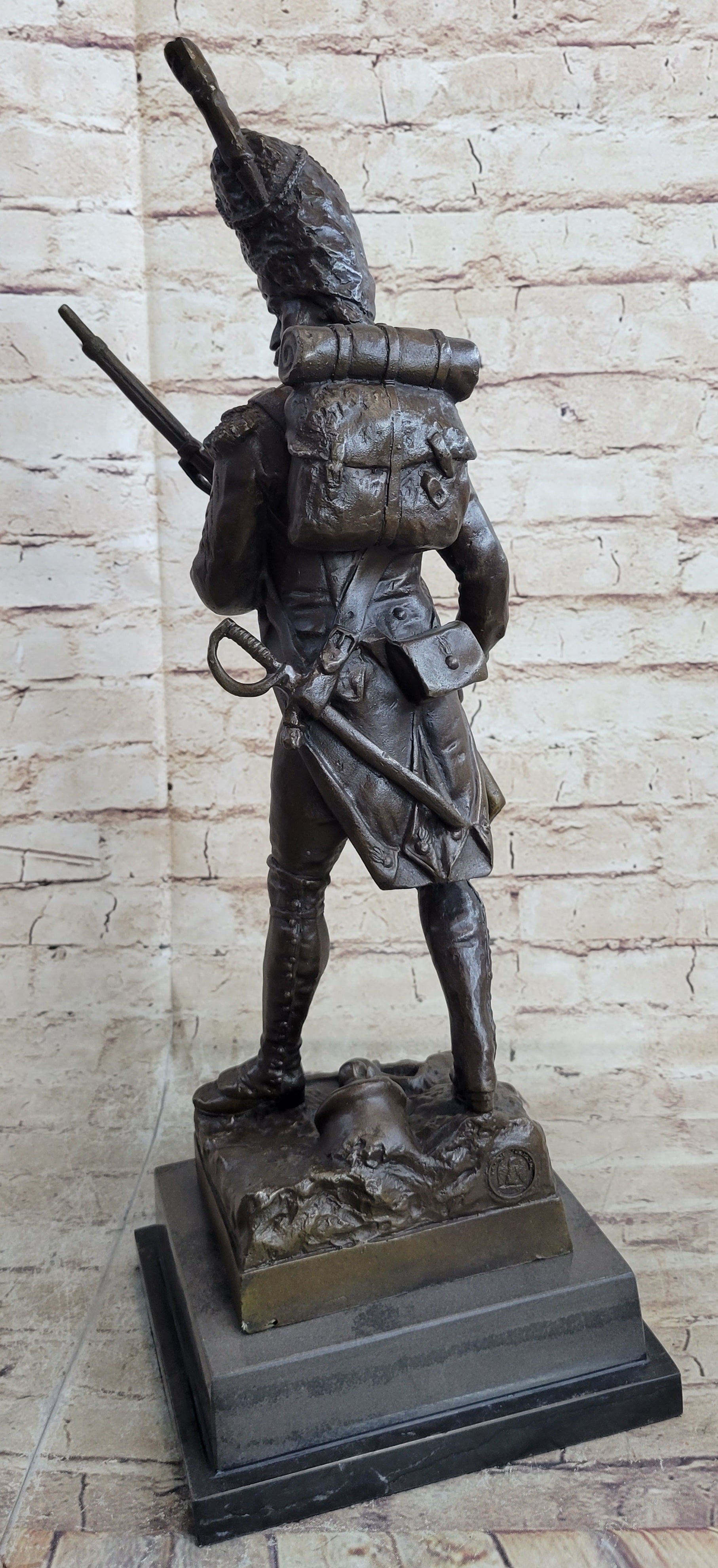 19th Century European Soldier w/ Rifle in Bearskin Hat Bronze