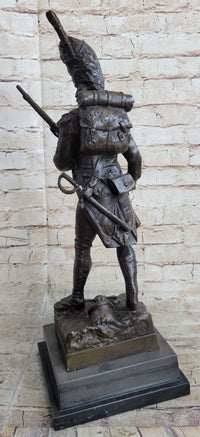 19th Century European Soldier w/ Rifle in Bearskin Hat Bronze