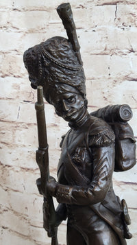 19th Century European Soldier w/ Rifle in Bearskin Hat Bronze