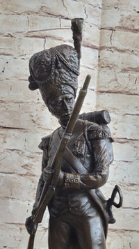 19th Century European Soldier w/ Rifle in Bearskin Hat Bronze