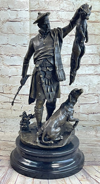 Scottish Hunter w/ Dog Bronze Sculpture Signed 22" x 11.5"