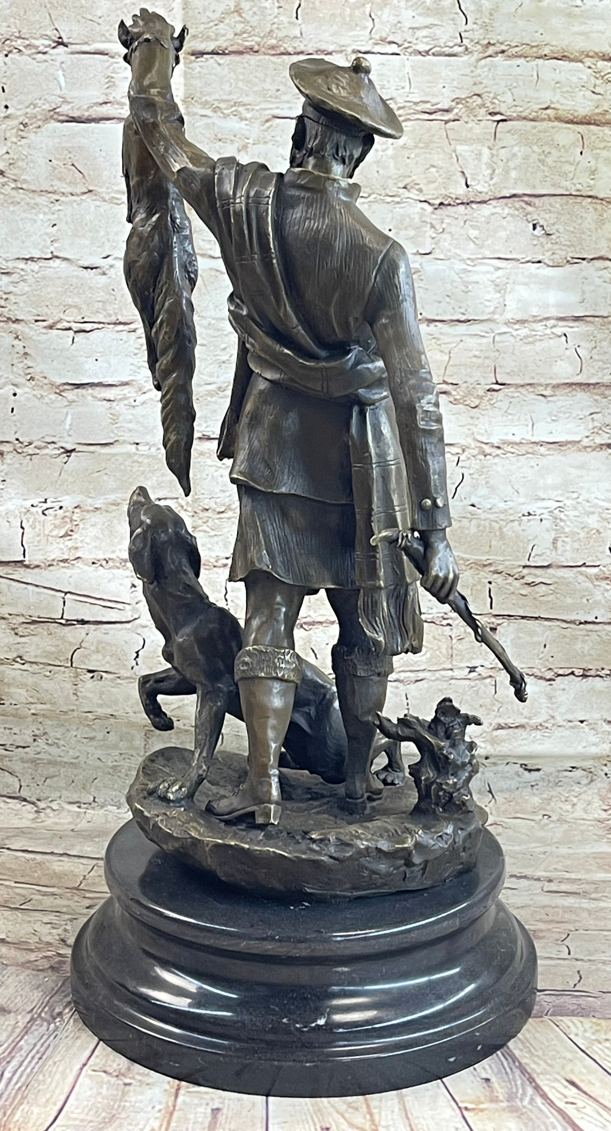 Scottish Hunter w/ Dog Bronze Sculpture Signed 22" x 11.5"