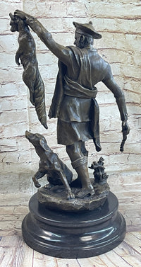 Scottish Hunter w/ Dog Bronze Sculpture Signed 22" x 11.5"