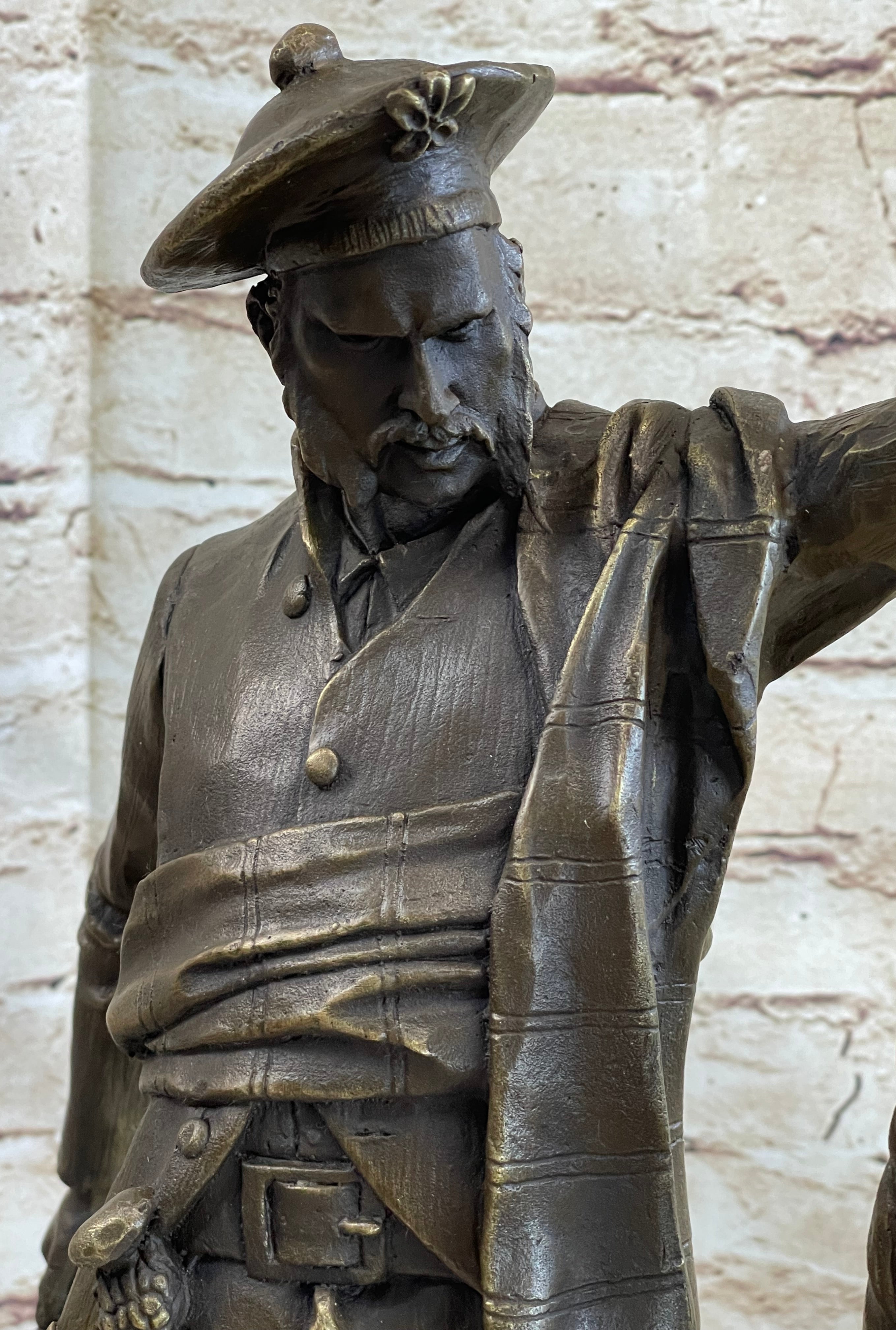 Scottish Hunter w/ Dog Bronze Sculpture Signed 22" x 11.5"