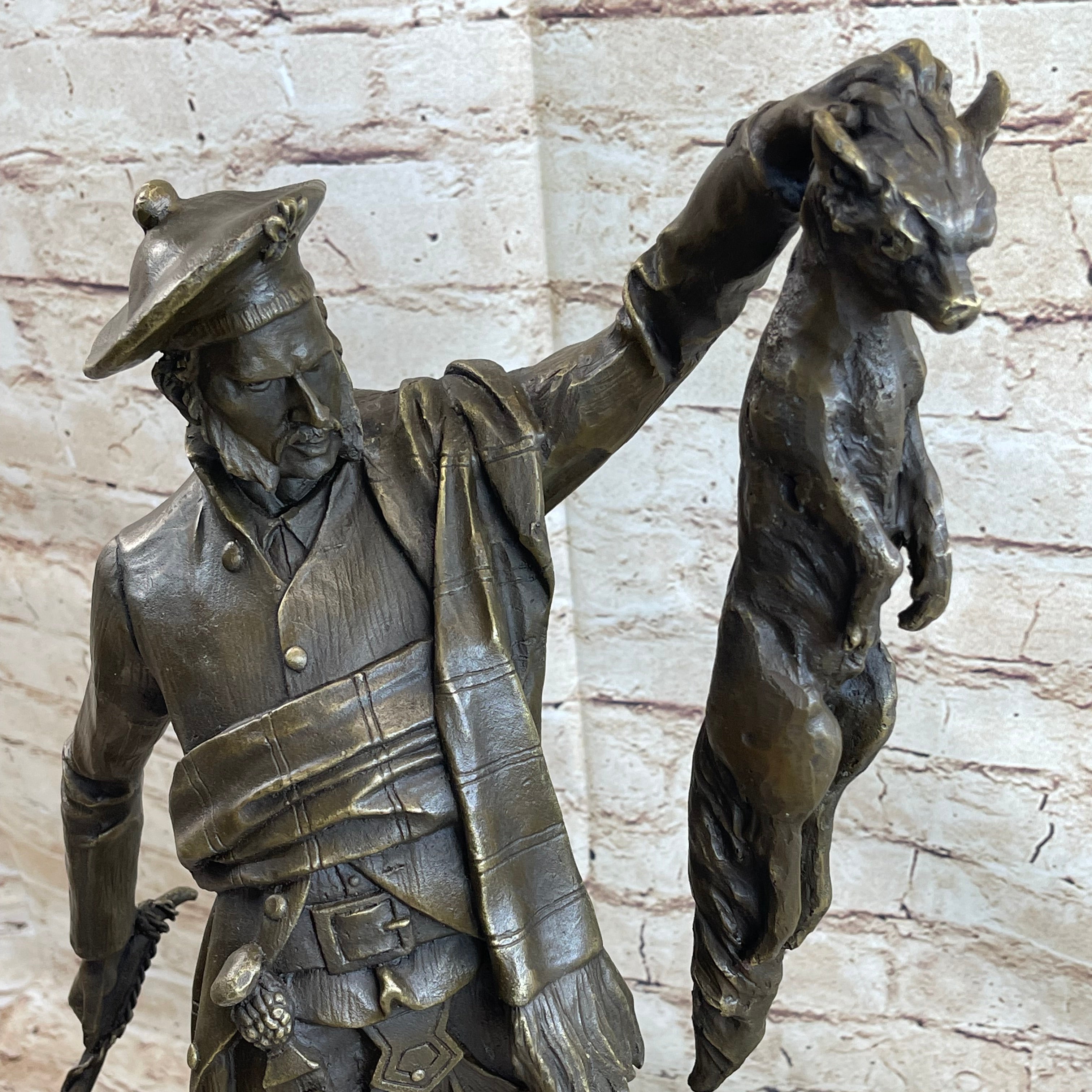 Scottish Hunter w/ Dog Bronze Sculpture Signed 22" x 11.5"