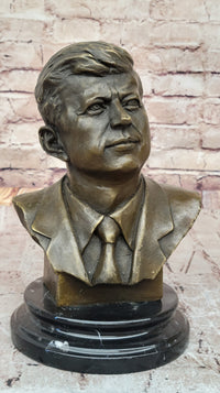 JFK John F. Kennedy Bronze Bust on Marble Base Signed 10" x 7"