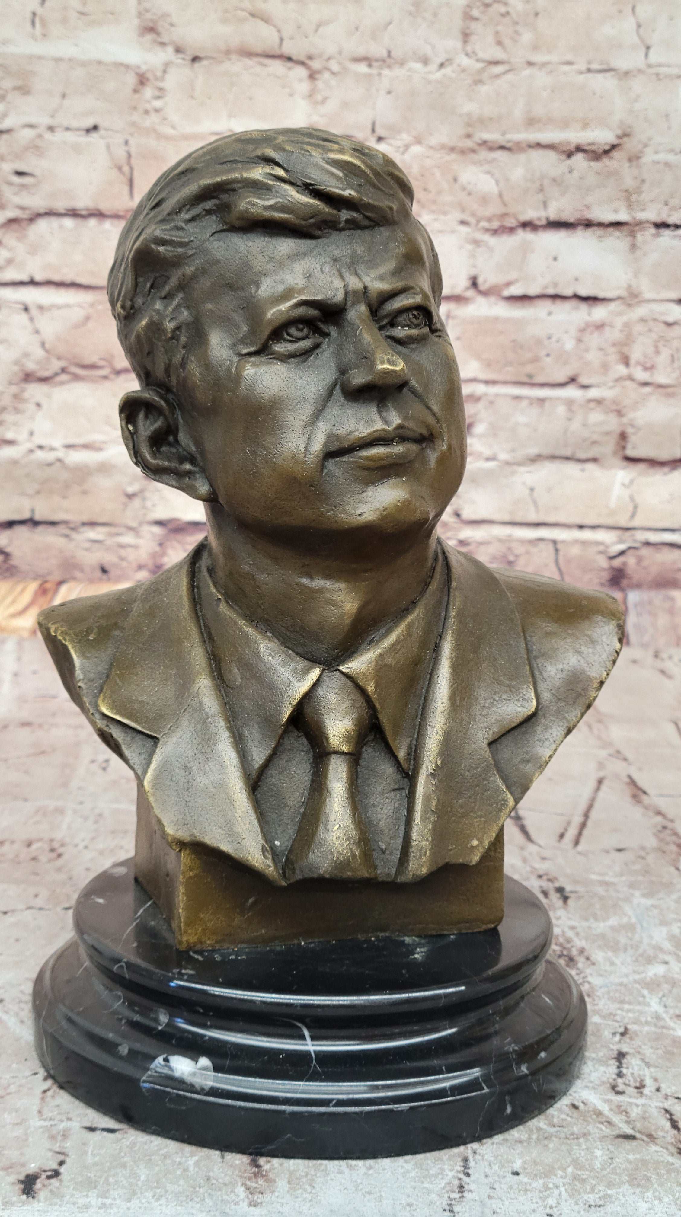 JFK John F. Kennedy Bronze Bust on Marble Base Signed 10" x 7"