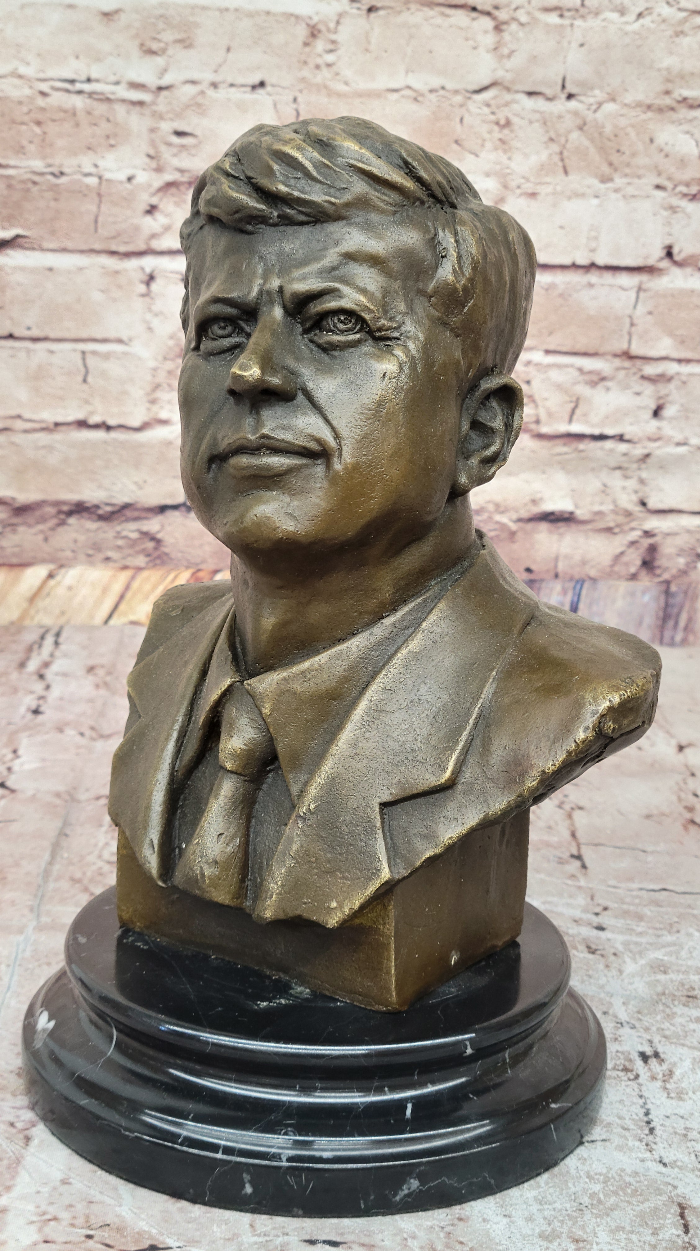 JFK John F. Kennedy Bronze Bust on Marble Base Signed 10" x 7"
