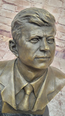 JFK John F. Kennedy Bronze Bust on Marble Base Signed 10" x 7"