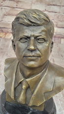 JFK John F. Kennedy Bronze Bust on Marble Base Signed 10" x 7"