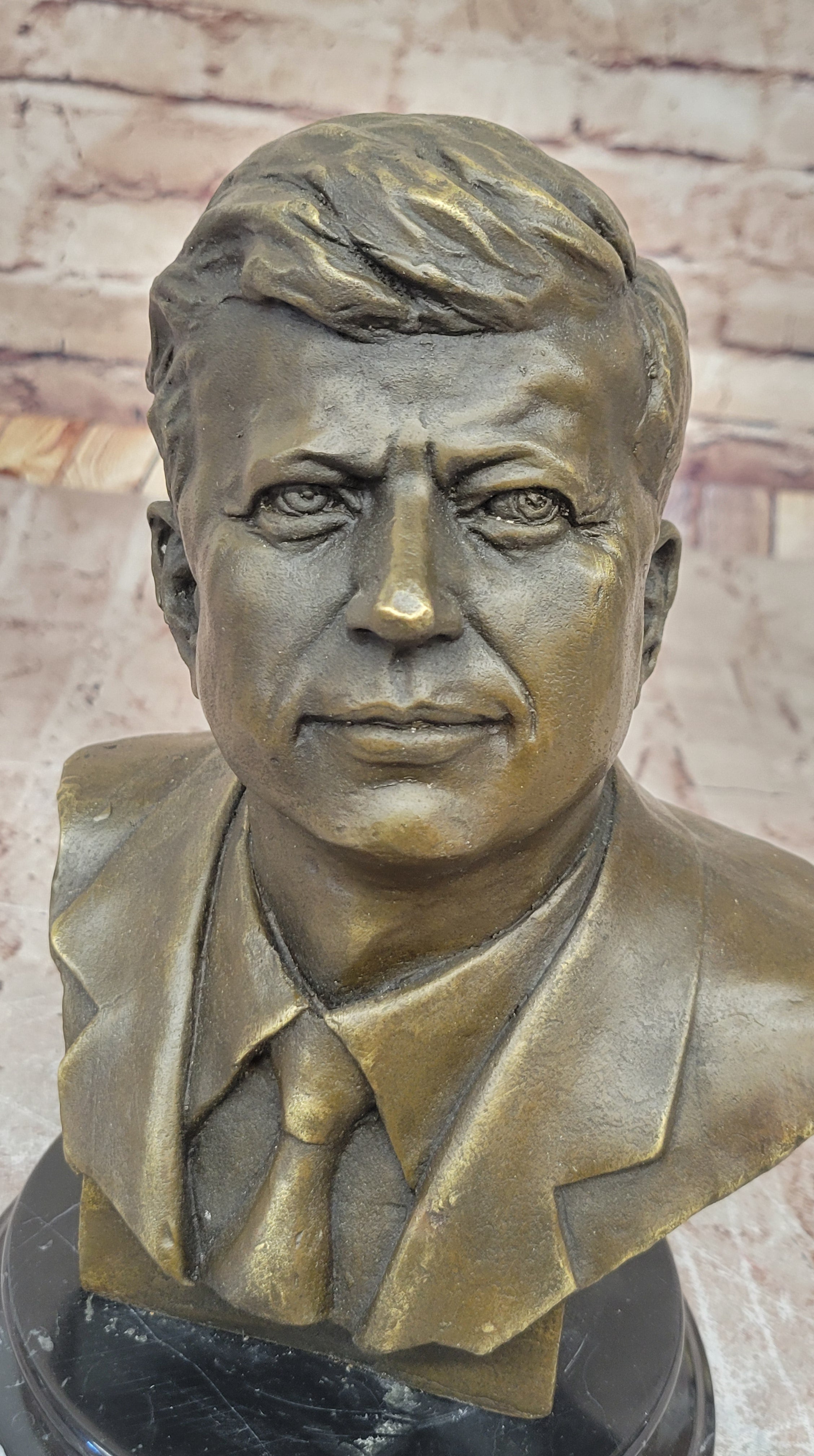 JFK John F. Kennedy Bronze Bust on Marble Base Signed 10" x 7"