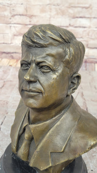 JFK John F. Kennedy Bronze Bust on Marble Base Signed 10" x 7"