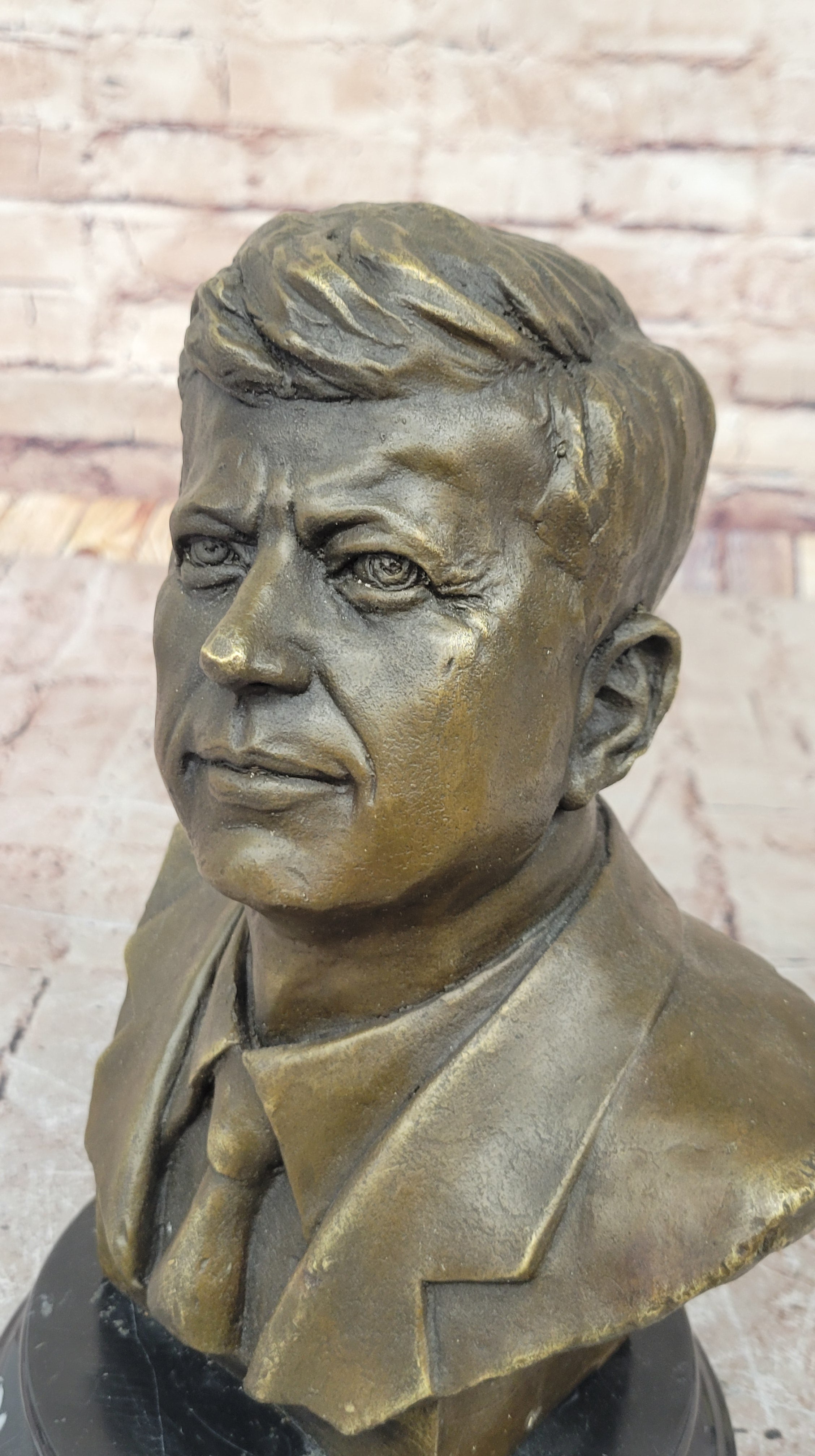 JFK John F. Kennedy Bronze Bust on Marble Base Signed 10" x 7"