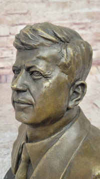 JFK John F. Kennedy Bronze Bust on Marble Base Signed 10" x 7"