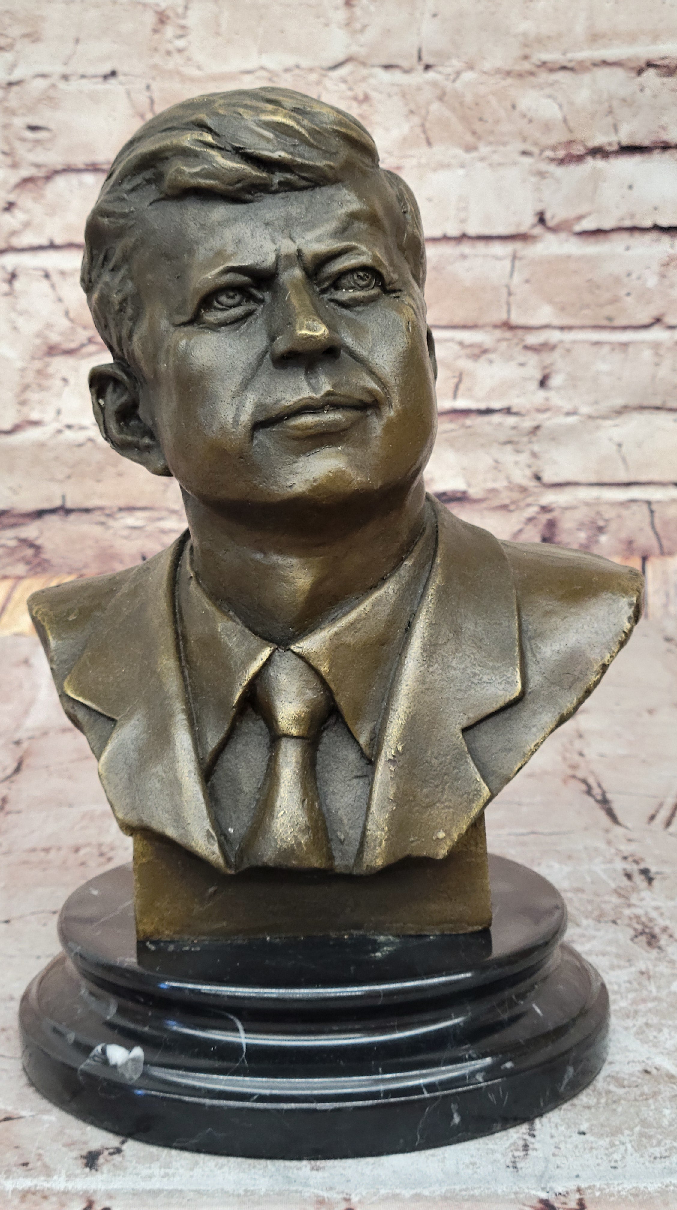 JFK John F. Kennedy Bronze Bust on Marble Base Signed 10" x 7"