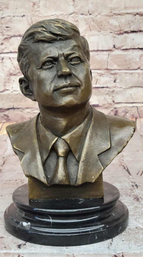 JFK John F. Kennedy Bronze Bust on Marble Base Signed 10" x 7"