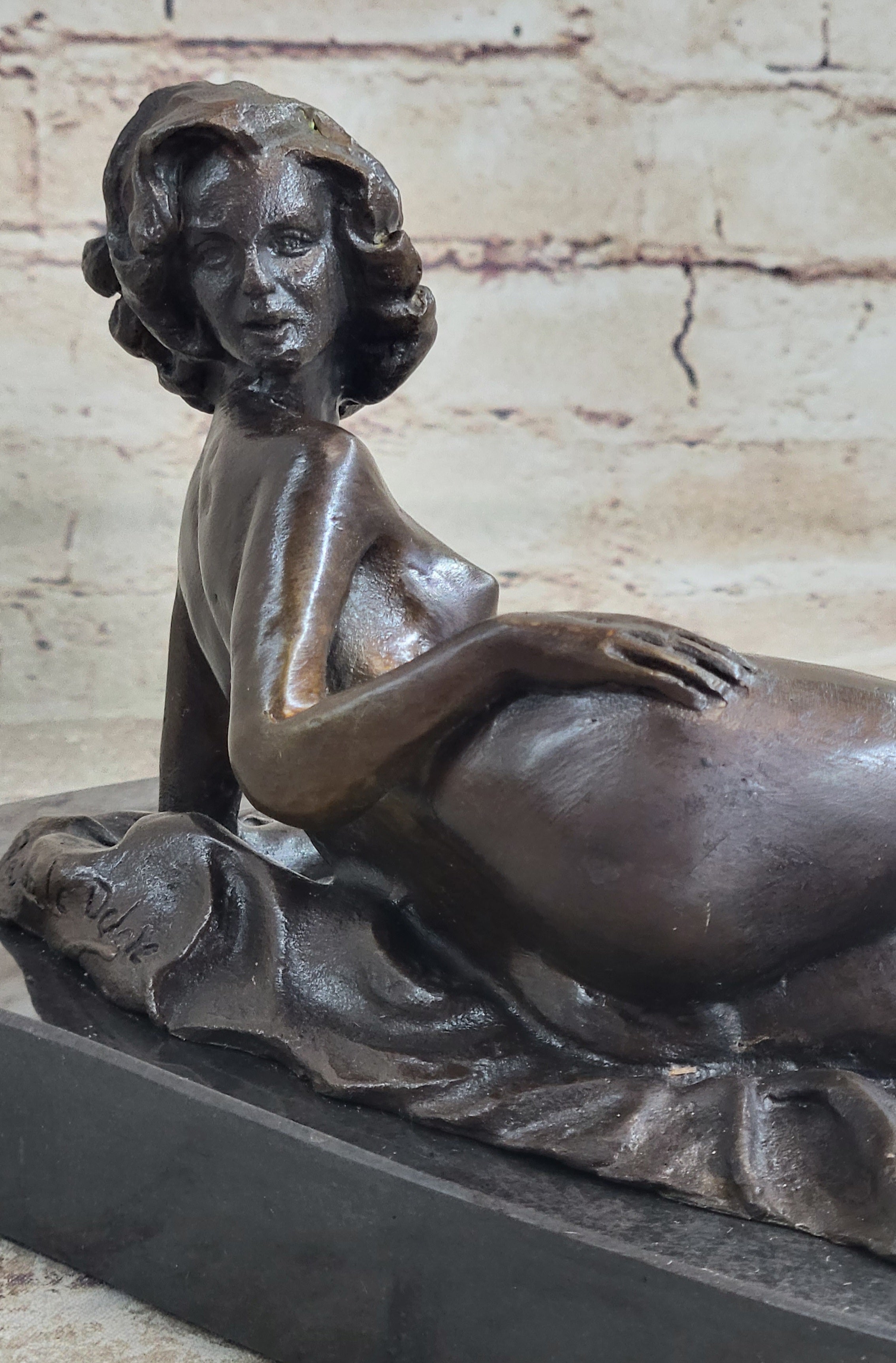 Sexy Nude Female Figure Model Laying on Her Side - Original Bronze Sculpture by Pasquale Delor