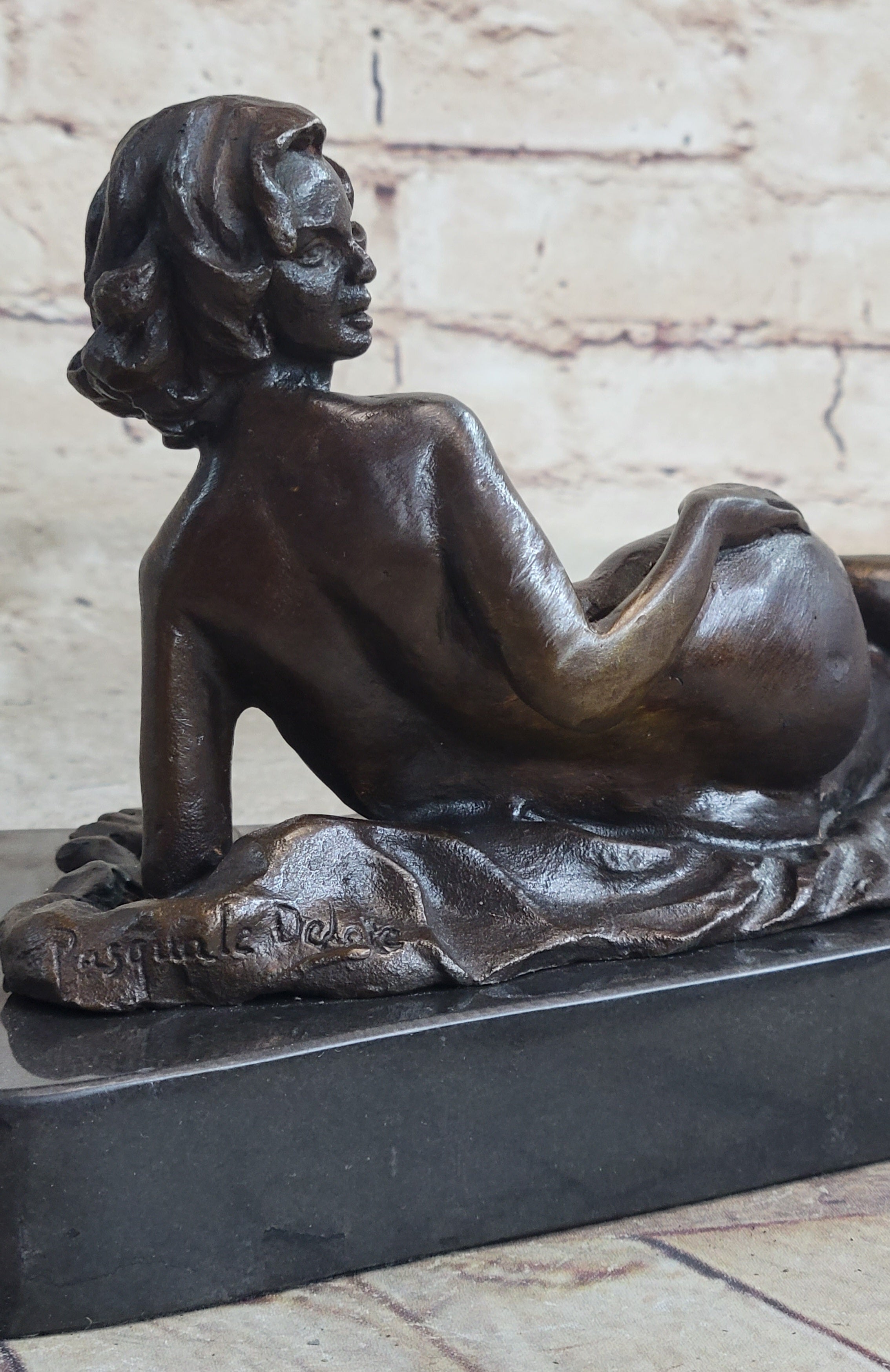 Sexy Nude Female Figure Model Laying on Her Side - Original Bronze Sculpture by Pasquale Delor