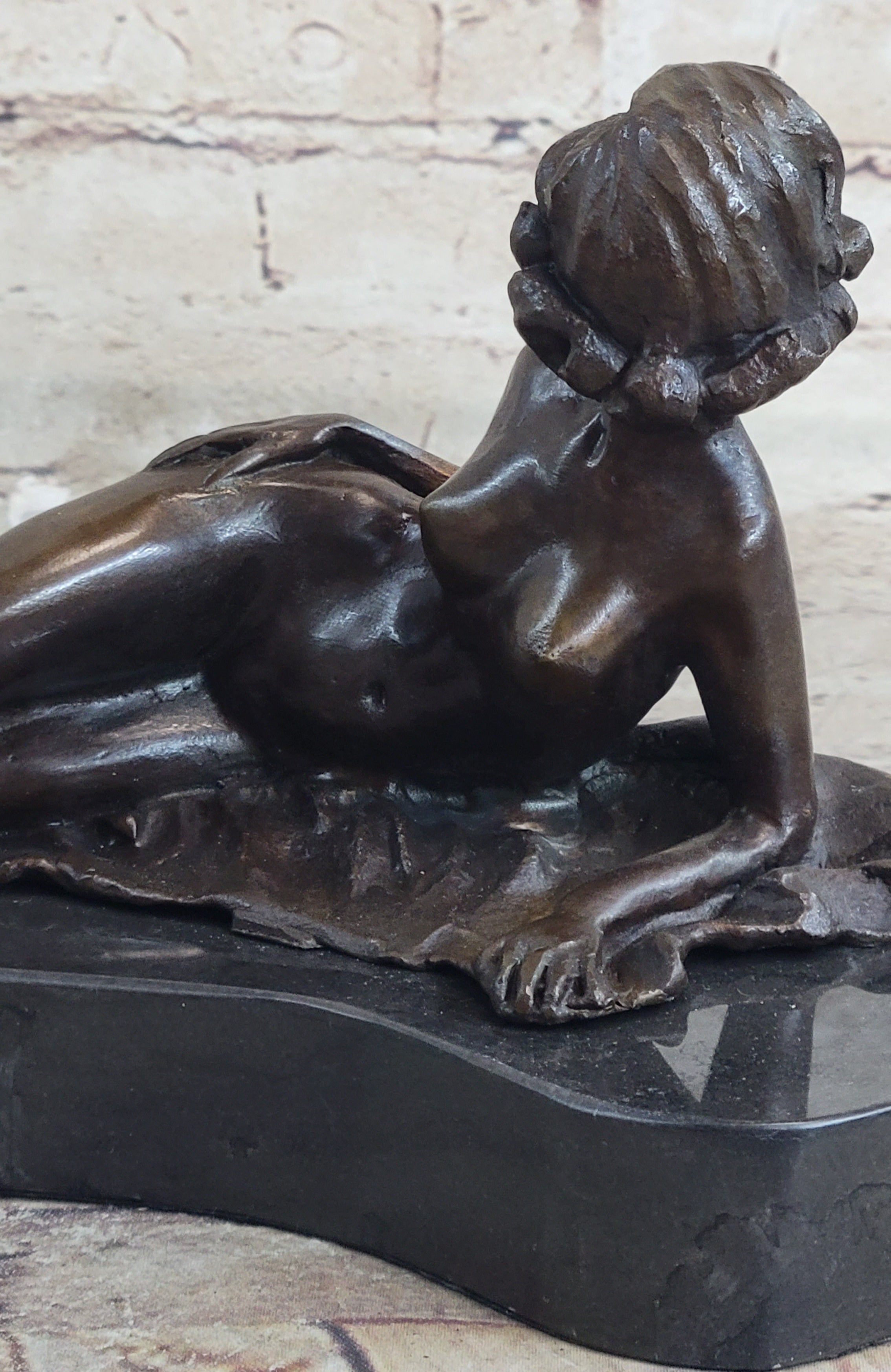Sexy Nude Female Figure Model Laying on Her Side - Original Bronze Sculpture by Pasquale Delor