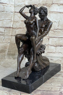 Signed Erotic Hot Cast Nude Girl and man Bronze Sculpture Erotic