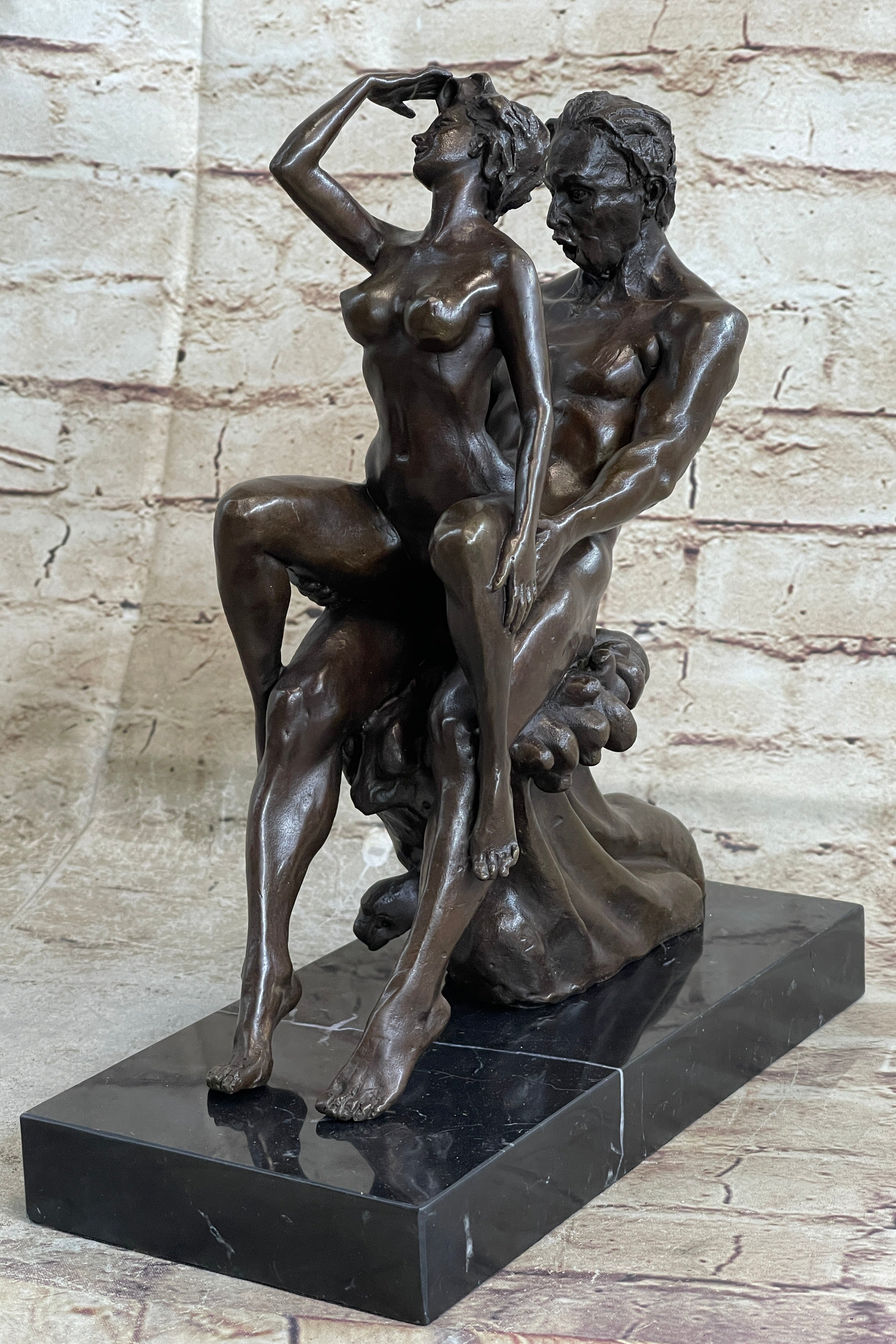 Signed Erotic Hot Cast Nude Girl and man Bronze Sculpture Erotic