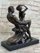 Signed Erotic Hot Cast Nude Girl and man Bronze Sculpture Erotic