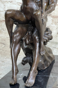 Signed Erotic Hot Cast Nude Girl and man Bronze Sculpture Erotic