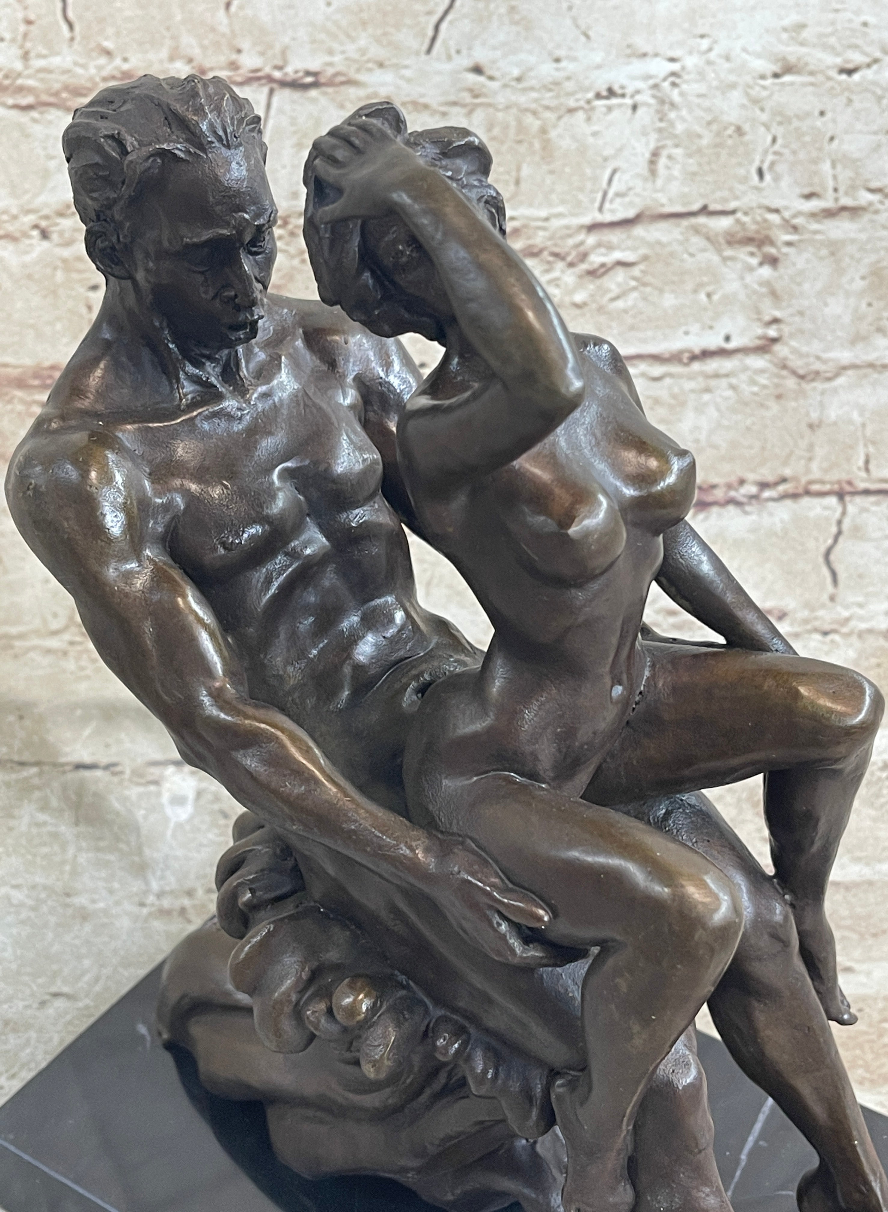 Signed Erotic Hot Cast Nude Girl and man Bronze Sculpture Erotic