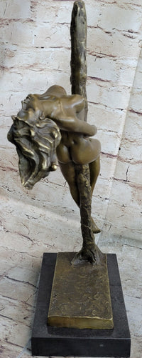 Sexy Nude Female Figure Girl Leaning Back on a Pole - Signed Original Art by Vitaleh