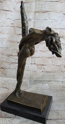 Sexy Nude Female Figure Girl Leaning Back on a Pole - Signed Original Art by Vitaleh
