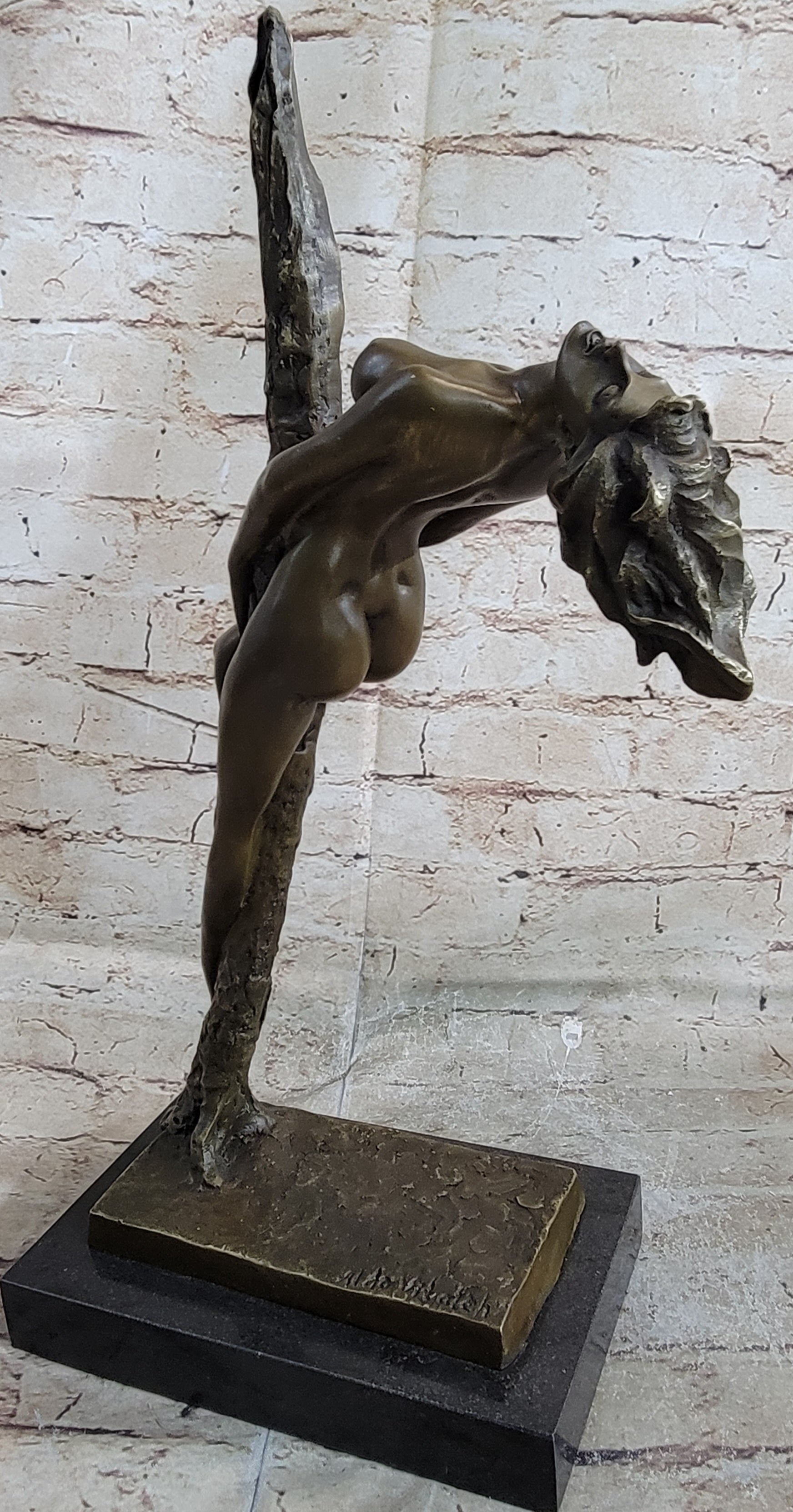 Sexy Nude Female Figure Girl Leaning Back on a Pole - Signed Original Art by Vitaleh