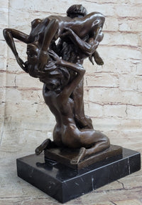 FFM Threesome Erotic Sexual Nude Bronze Statue Sculpture Modern Art Marble Base 11" x 6"