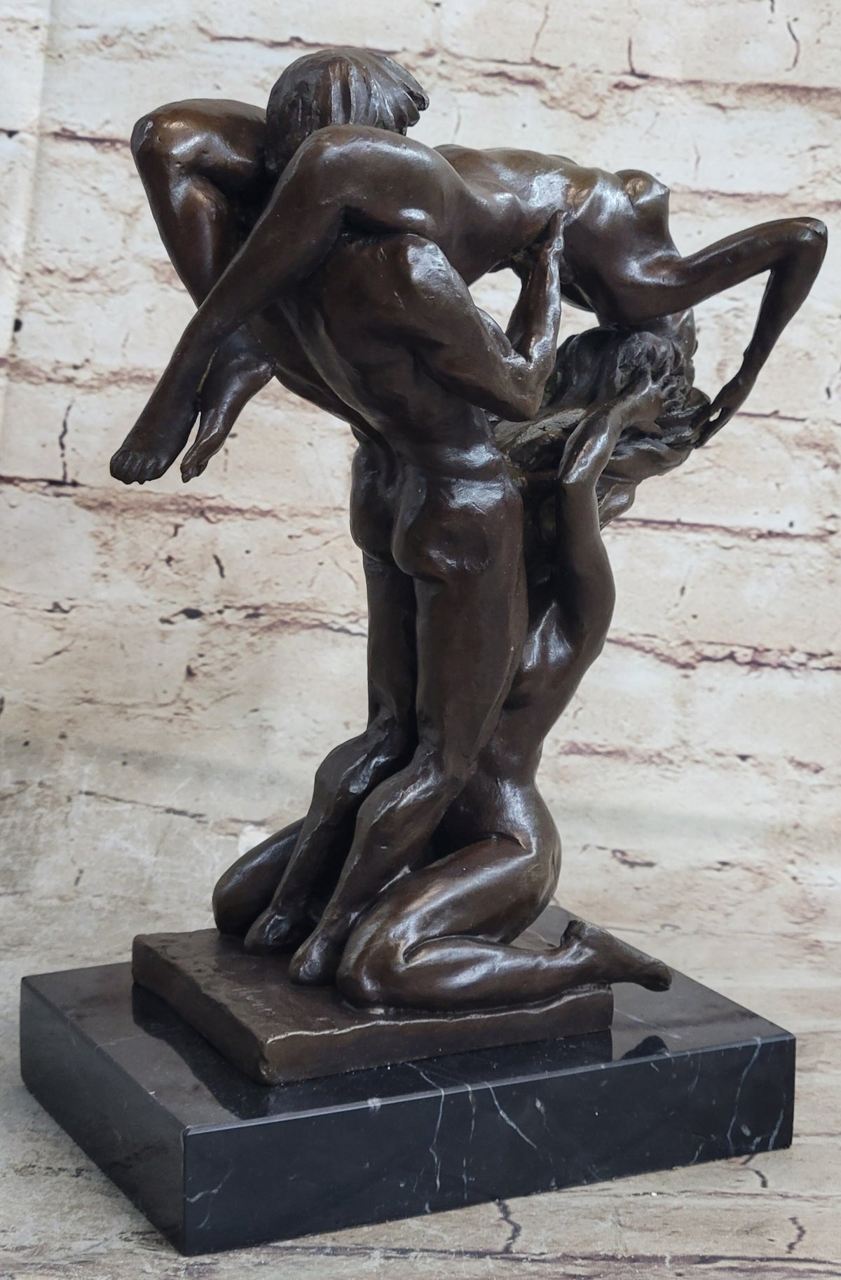 FFM Threesome Erotic Sexual Nude Bronze Statue Sculpture Modern Art Marble Base 11" x 6"
