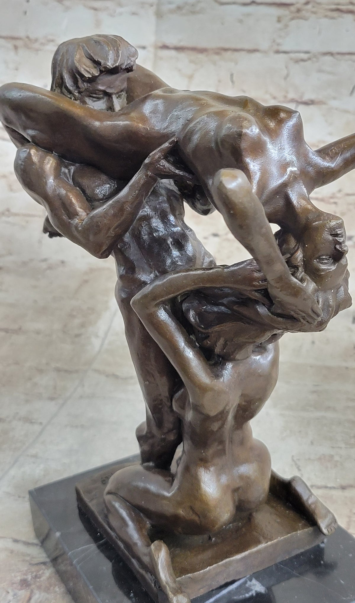 FFM Threesome Erotic Sexual Nude Bronze Statue Sculpture Modern Art Marble Base 11" x 6"