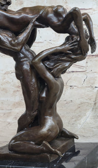 FFM Threesome Erotic Sexual Nude Bronze Statue Sculpture Modern Art Marble Base 11" x 6"