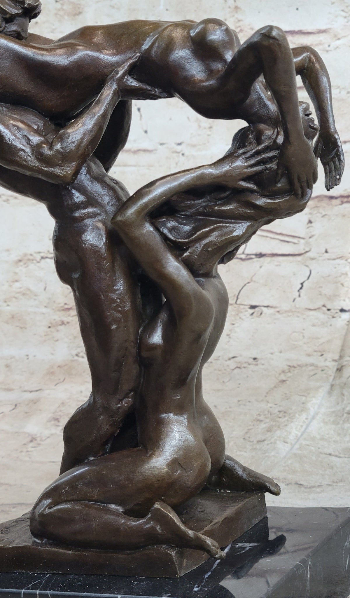FFM Threesome Erotic Sexual Nude Bronze Statue Sculpture Modern Art Marble Base 11" x 6"
