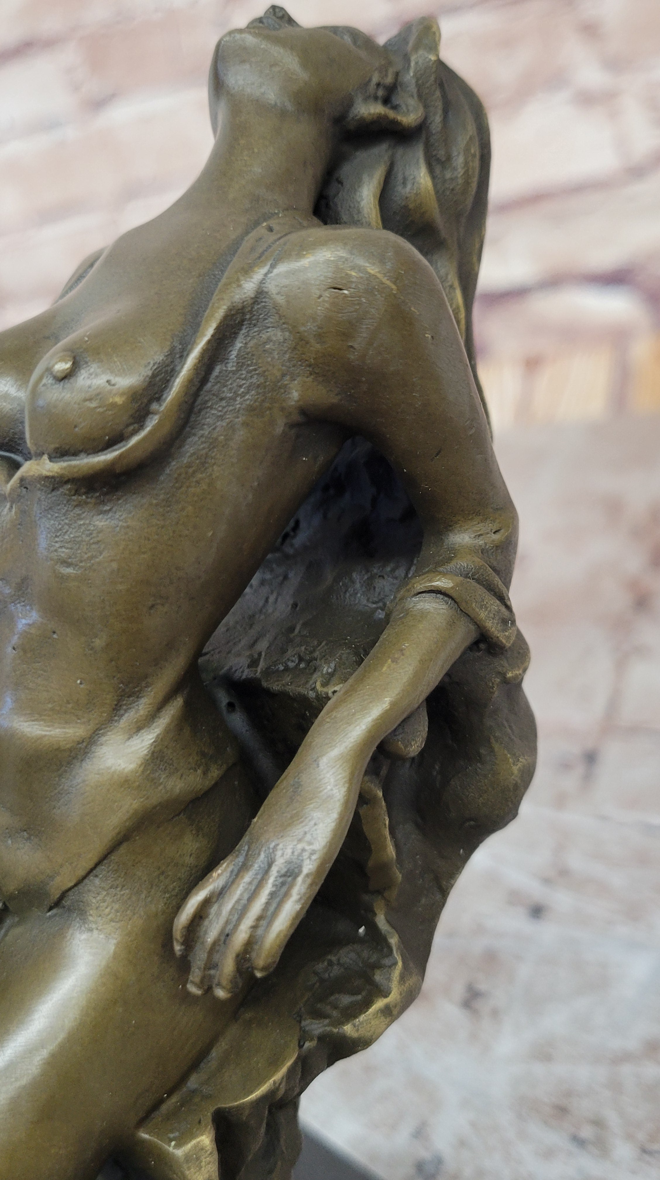 Pasquale Delor Nude Bronze Sculpture – Elegant Female Figure on Marble Base