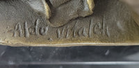 Sexy Nude Girl in Hat Sitting on Desk Art Deco Erotic Bronze Sculpture Statue Marble Base 8" x 9"