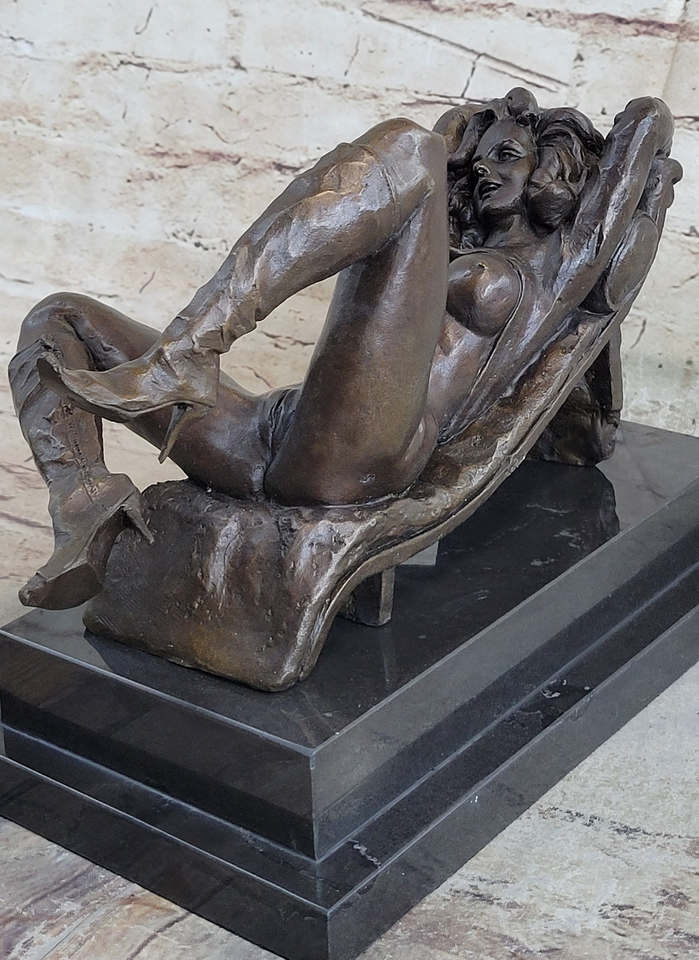 Nude Naked Sexual Female with High Heels Bronze Sculpture