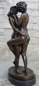 Two Nude Women Embrace Kissing Bronze Statue Sculpture Erotic Art by Pasquale Delor 11" x 5"
