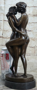 Two Nude Women Embrace Kissing Bronze Statue Sculpture Erotic Art by Pasquale Delor 11" x 5"